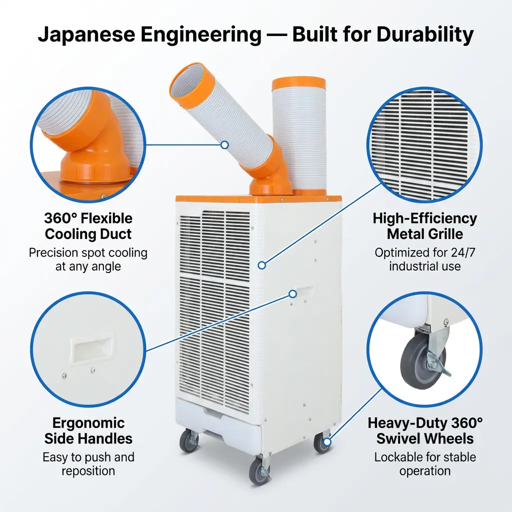 OEM Oranžová Bílá Japonský styl Chladič s rychlým chlazením 3 minuty Průmyslová klimatizace pro dílnu na zpracování kovů OEM Oranžová Bílá Japonský styl Chladič s rychlým chlazením 3 minuty Průmyslová klimatizace pro dílnu na zpracování kovů