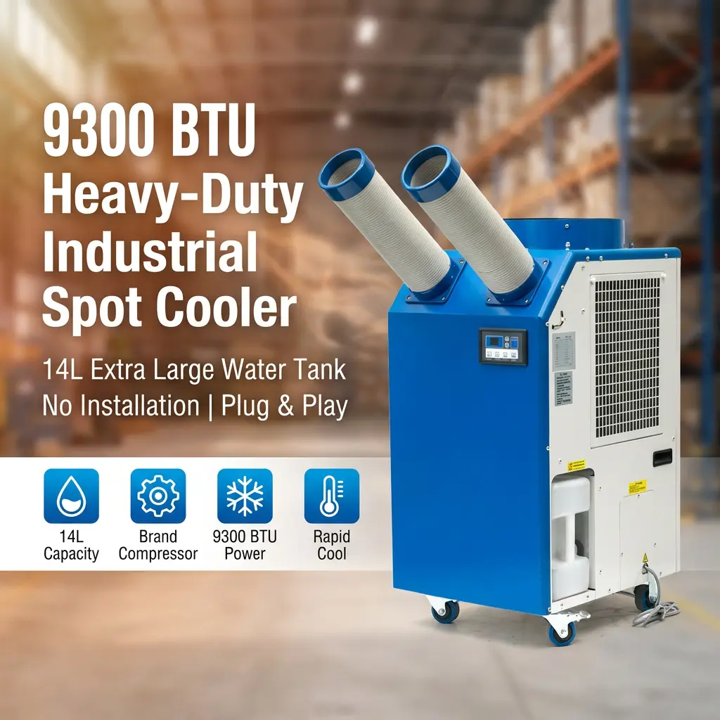 OEM 14L velká nádrž 2700W Výkon 9300BTU Rotační kompresor Přenosný bodový chladič Průmyslová klimatizace pro dílnu